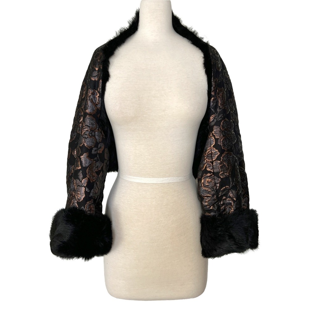 Vintage Nina Ricci Fur Trim Bolero Metallic Jacquard‎ Evening Jacket Paris